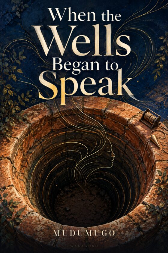 Cover of When the Wells Began to Speak by Mudumugo: an ivory jacket over a black clerical shirt hangs beneath a gold halo, with a red price tag.